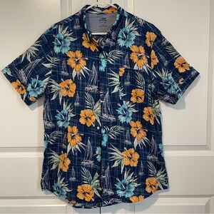 IZOD ISLANDER HAWAIIAN shirt XL floral sailboat coastal cabin core